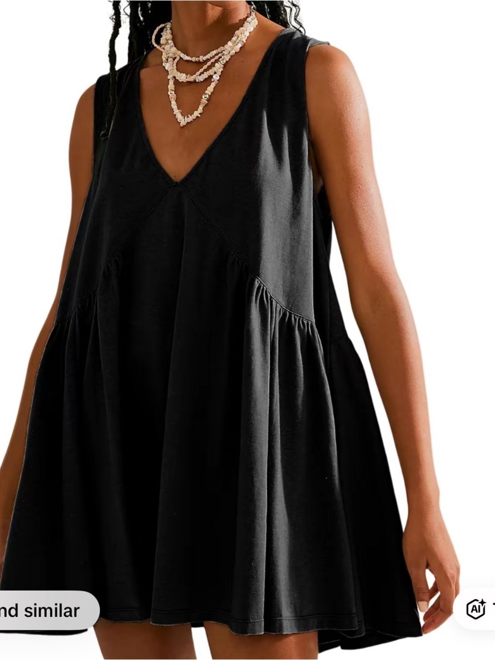 Sleeveless V-Neck Black Swing Dress